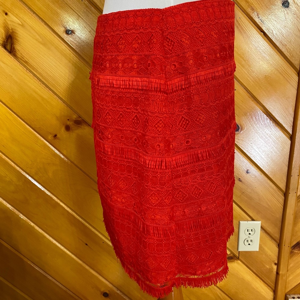 J. Crew Red Fringe Lace Mini Skirt 10 Zip Party Festival Bold Bright - Picture 5 of 7